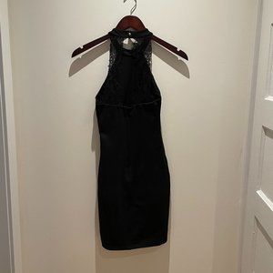 Lulu's Lace Back Halter Little Black Bodycon Dress, Small